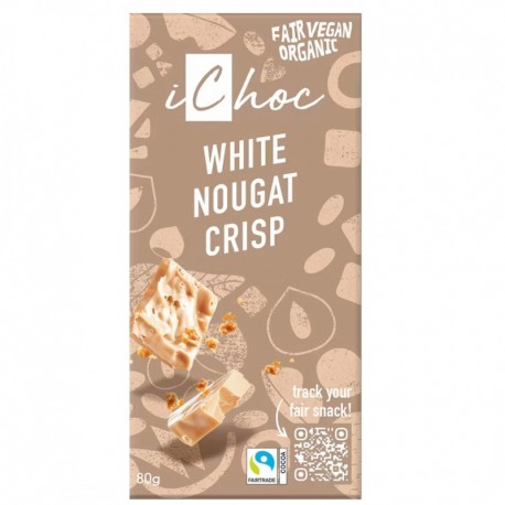 CHOCOLATE BLANCO AVELLANA NOUGAT CRISP 80G ECO ICHOC